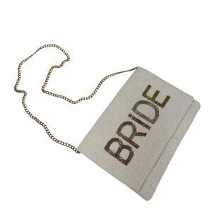 Bride Clutch Bag Purse Chain Strap Beaded Flap White